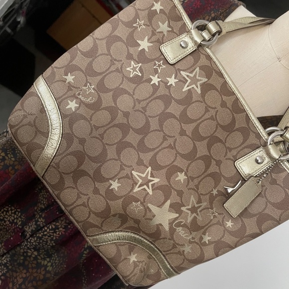 Coach Heritage Star Print Signature C Gold Brown Tote Bag MSRP $298.00 - Picture 5 of 11